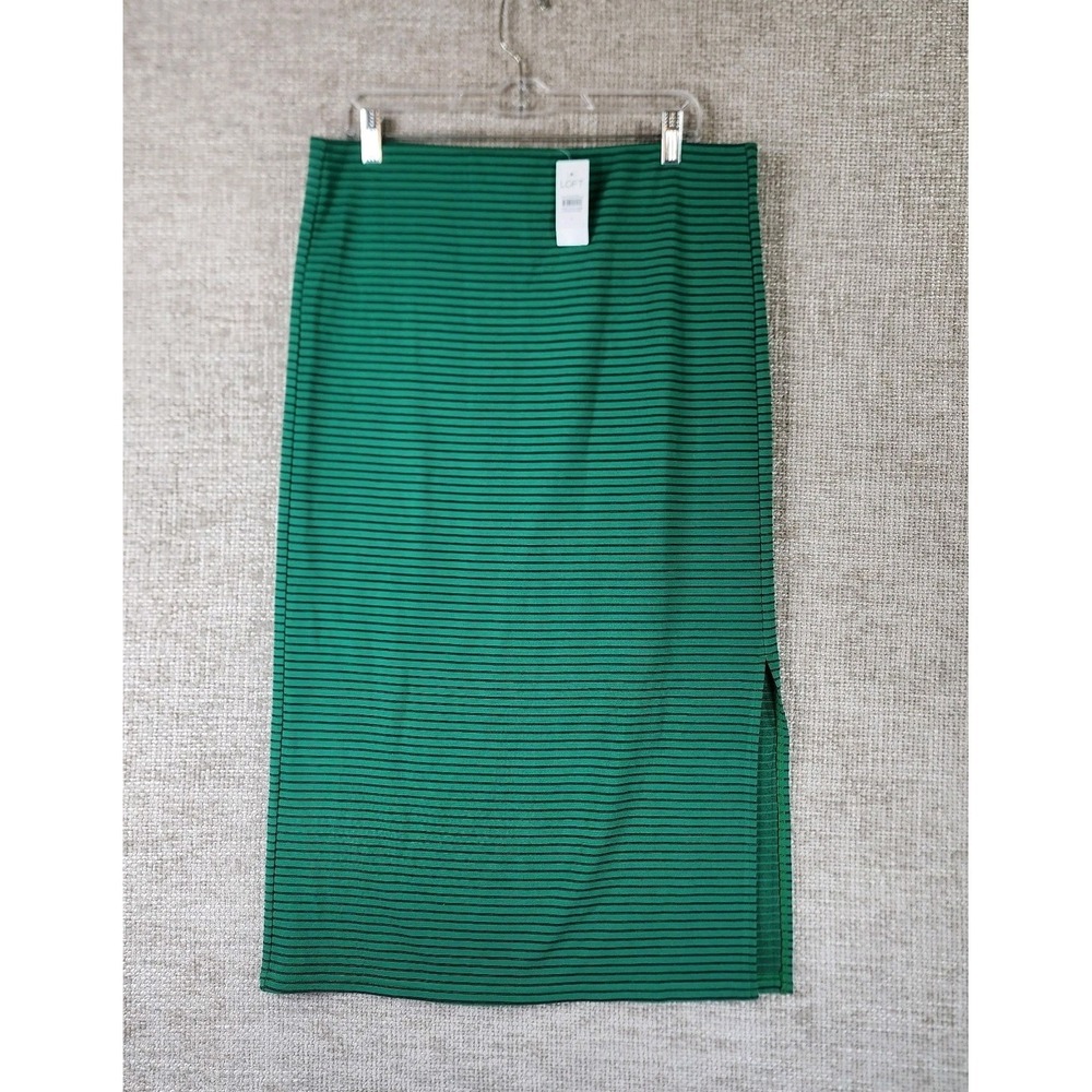 Ann Taylor LOFT‎ Green Striped Maxi Skirt Womens L Stretch Knit Straight NWT